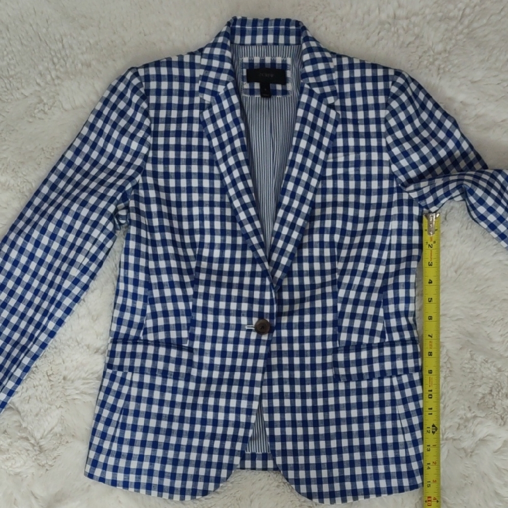 J. Crew Blue and White Plaid , Linen Blazer, Size 8 - Picture 13 of 17